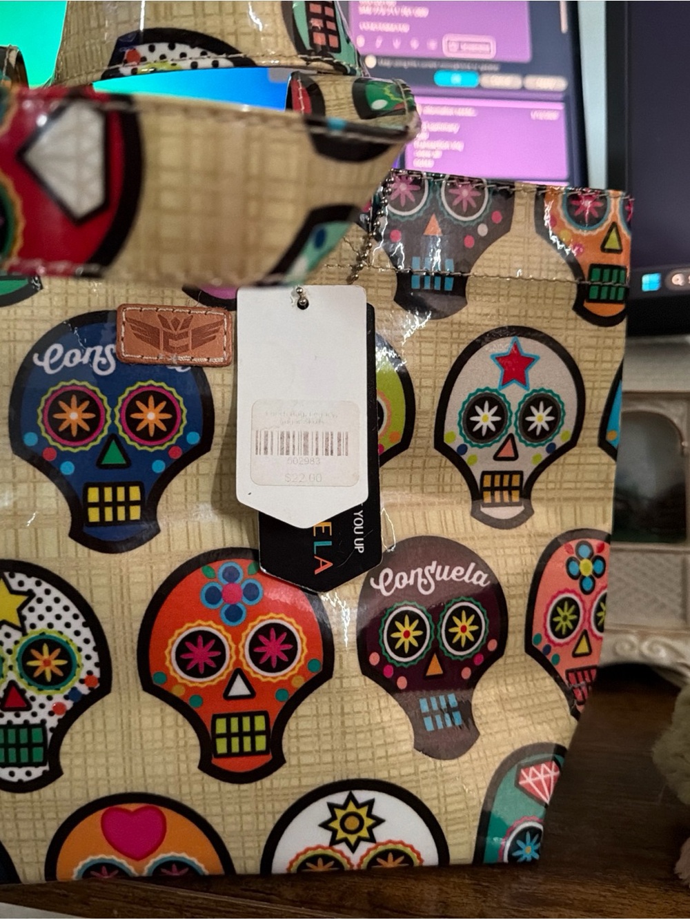 Consuela Cream Tote Bag with Multicolor Sugar Skull Mini